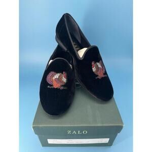 ZALO Black Velvet Loafers Slip On Embroidered Turkey Motif Women’s 6.5 M Shoes